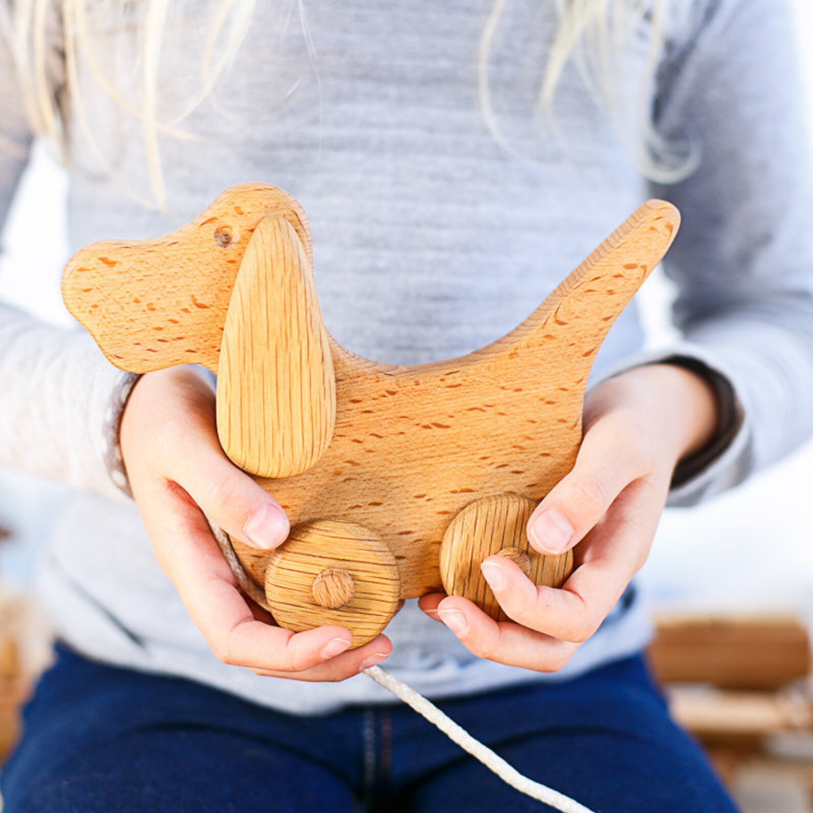 Wooden Pull Toy Dog Beagle on a String. Walk along toy. Etsy