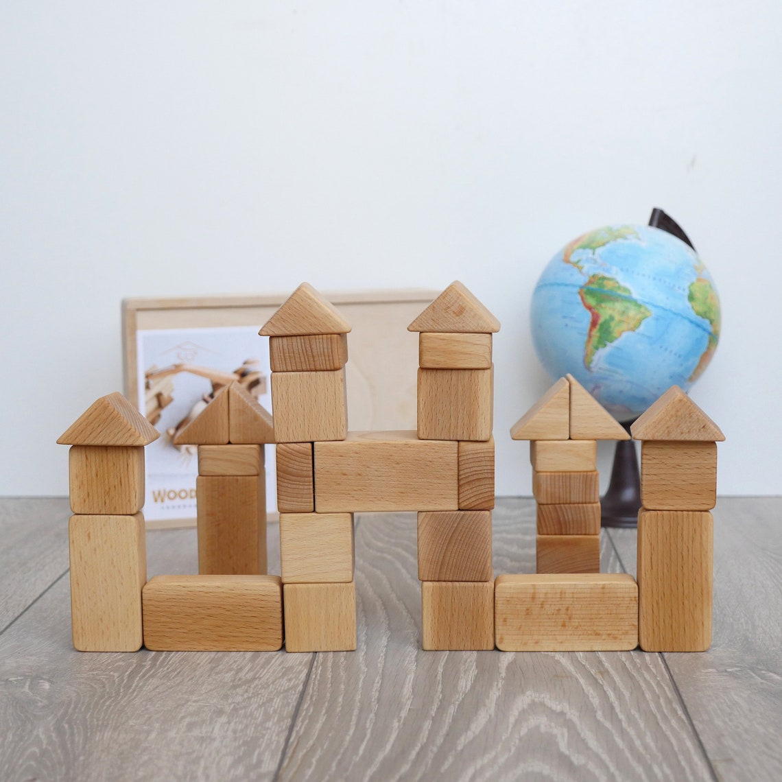 Natural Wood Building Blocks with Box Wooden Block Set | Etsy