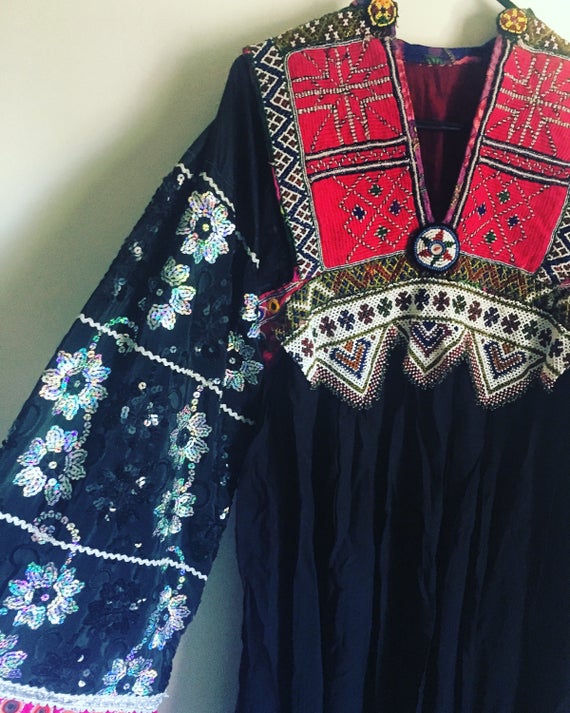 Vintage Afghan Kuchi Tribal Boho Maxi Embroidered
