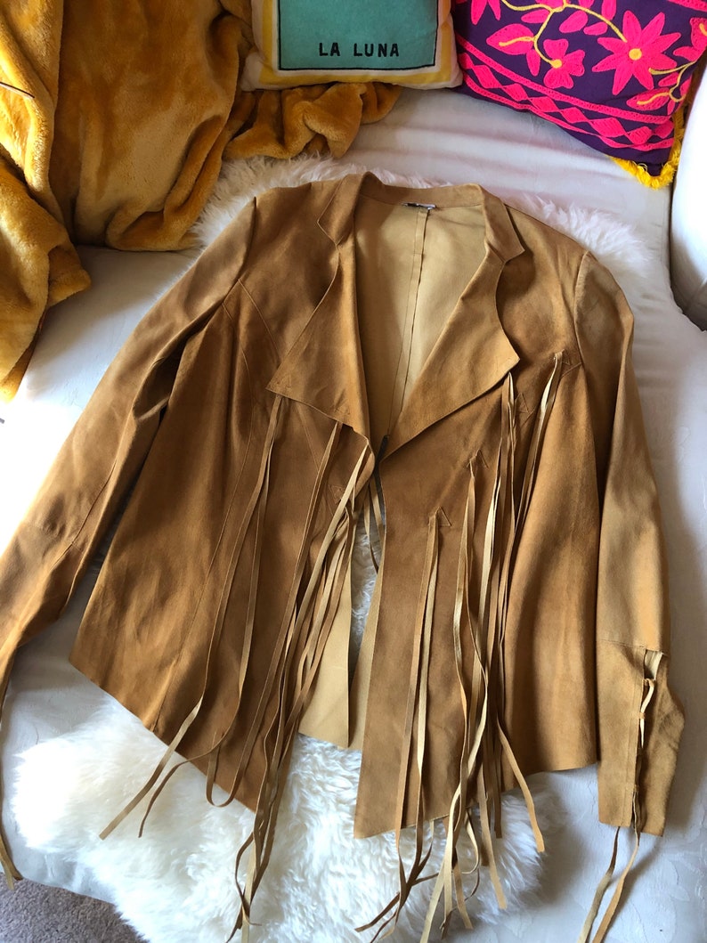Amazing Suede Fringe Leather Jacket Boho Festival Penny Lane Style
