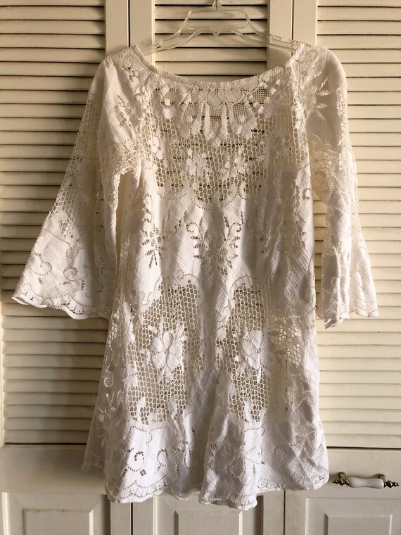 Vintage Lace Cut Out Mini Dress 1960s Boho Festiva