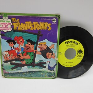 1972 FLINSTONES Record - 45 rpm - Peter Pan Cartoon Childrens Book Song Story