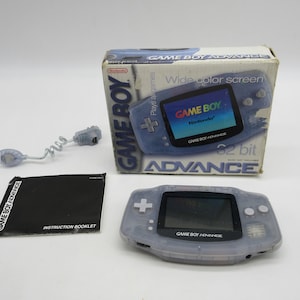 2002 GAMEBOY ADVANCE Glacier Blue w/ Box + Instructions + Light Accessory -  Game (Tested + Cleaned)
