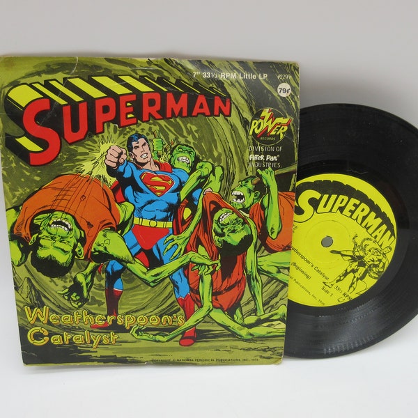 1975 SUPERMAN Record + Book - Weathermans Catalyst - 45 rpm - Monster - Mash -   Mego -  Action Figure Doll - Super Hero - Marvel DC