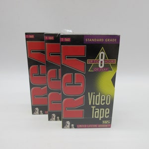 1990 RCA Blank VHS - fabrycznie zapieczętowany - Nowy - Zestaw 3 kaset - 8-godzinna kaseta wideo - VCR