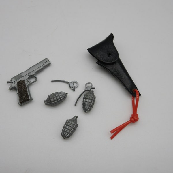 1960's 45 Pistol + Holster + Grenades -  12" Gi Joe - Hasbro - Action Figure - Adventure Team