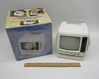 1990's Analog 5" B&W Portable TV- New in Box - Suntone w/ AM/FM Radio