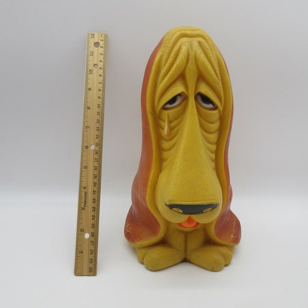 1970's BASSET HOUND BANK - Crying Emotional Dog - Coin Bank -  Plastic