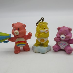 1983 Vintage Care Bear PVC Figures + Keychain - American Greetings - Hallmark - Plush Doll Mini Posable Figure Poseable Vinyl