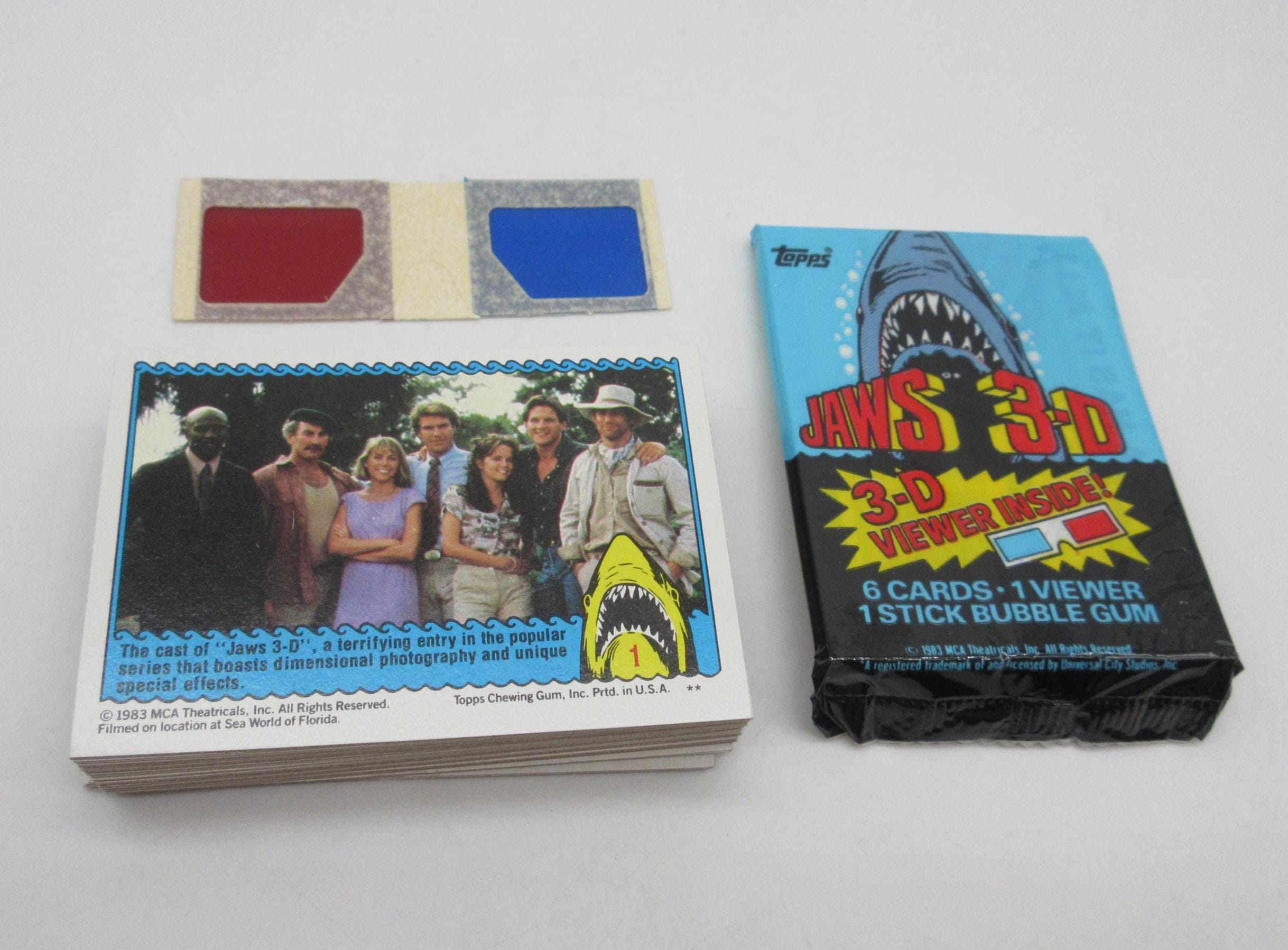 1983 JAWS 3D Complete Set of 44 Cards + Glasses + Wrapper - Topps
