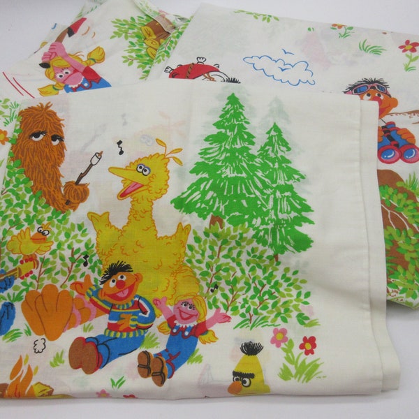 1980's Sesame Street Bed Sheets  Campfire Twin (flat + fitted + pillow case) - Hallmark Doll Plush