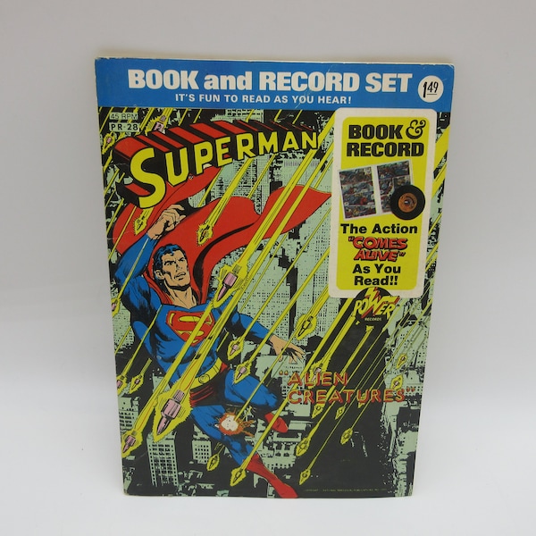 1975 SUPERMAN Record + Book - Weathermans Catalyst - Comic  45 rpm - Monster - Mash -   Mego -  Action Figure Doll - Super Hero - Marvel DC