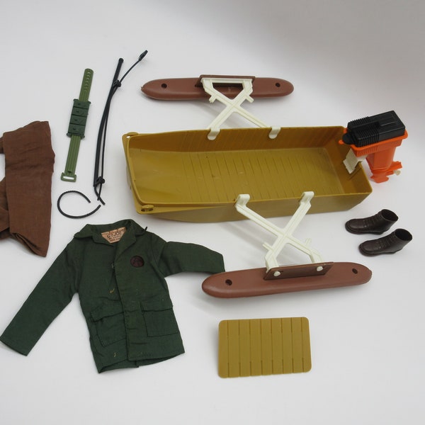 1964 Coils of Doom - Sears - Plontoon Boat + Belt + Motor + Jacket + Boots +  -  12" Gi Joe - Hasbro - Action Figure - Adventure Team