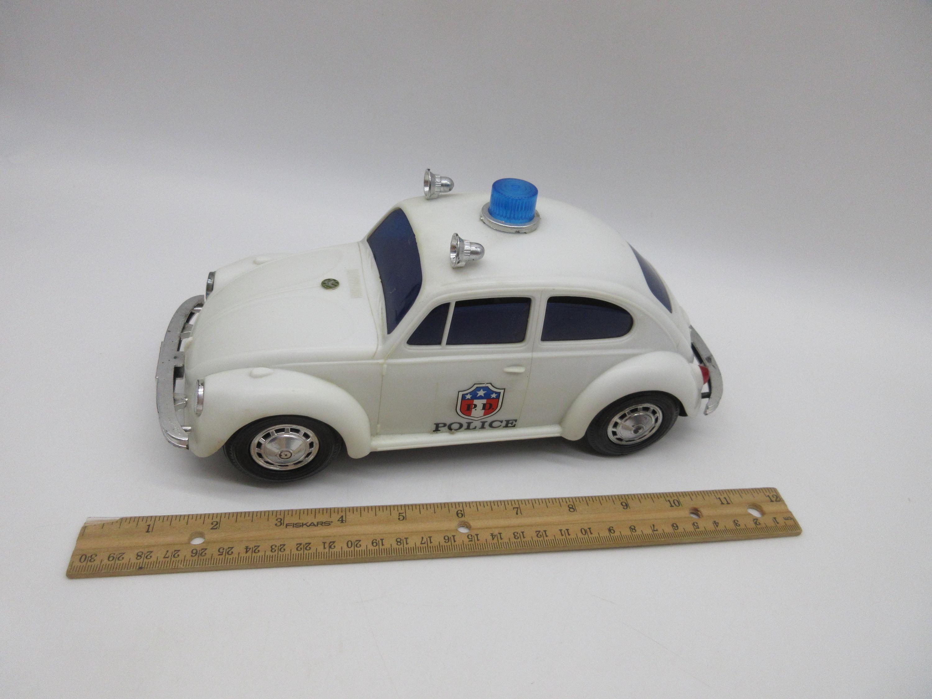 1970's VW BUG Battery Operated - White Police  - Pressed Steel - Diecast