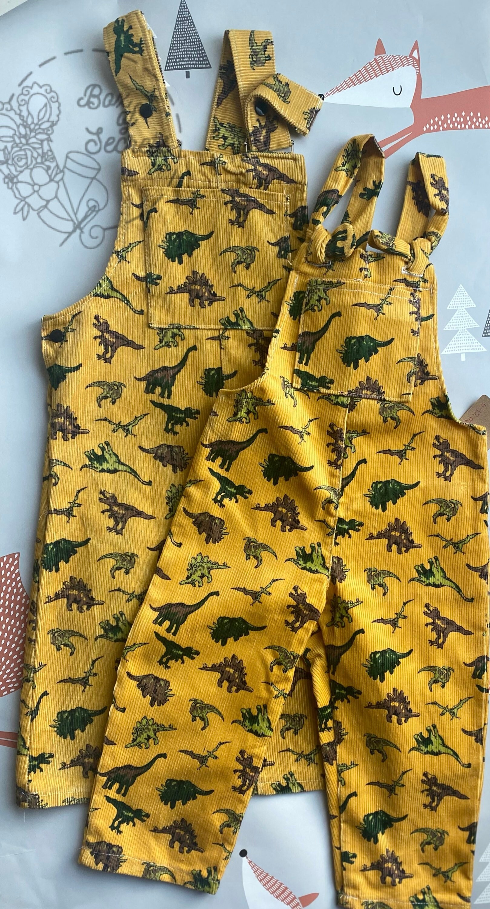 Dinosaur Dungarees Dresses Shorts or Long Legged Beautifully