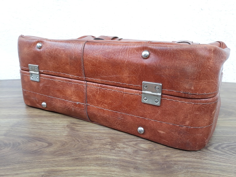 Vintage suitcase Leatherette suitcase Suitcase faux leather Man tote travel bag Travel suitcase Gift for family