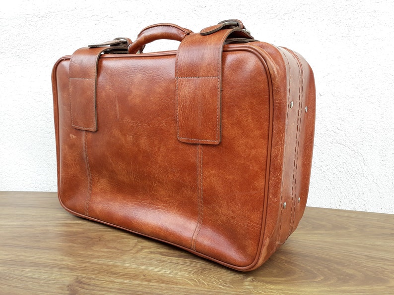 Vintage suitcase Leatherette suitcase Suitcase faux leather Man tote travel bag Travel suitcase Gift for family