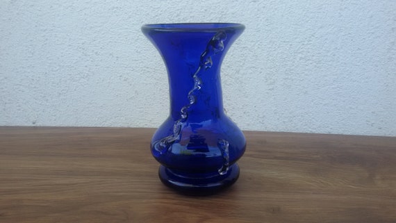 Glass Vase Blue Glass Vase Vintage Glass Vase Flower Vase Etsy