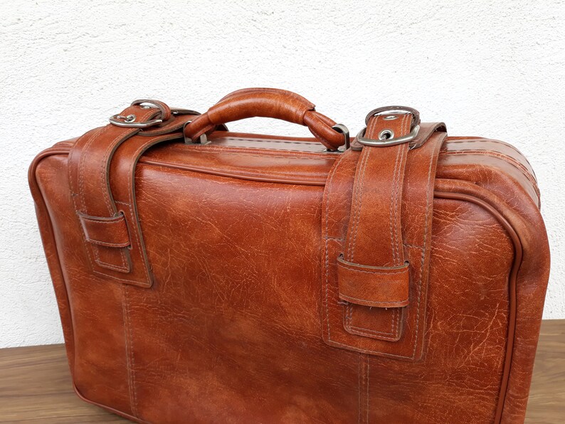 Vintage suitcase Leatherette suitcase Suitcase faux leather Man tote travel bag Travel suitcase Gift for family