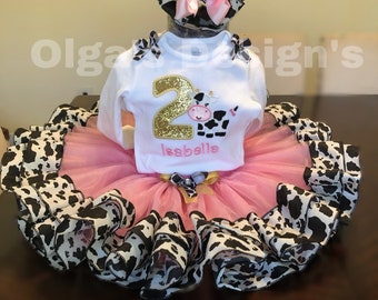 1st  2nd 3rd birthday outfit cow print tutu cow birthday outfit set