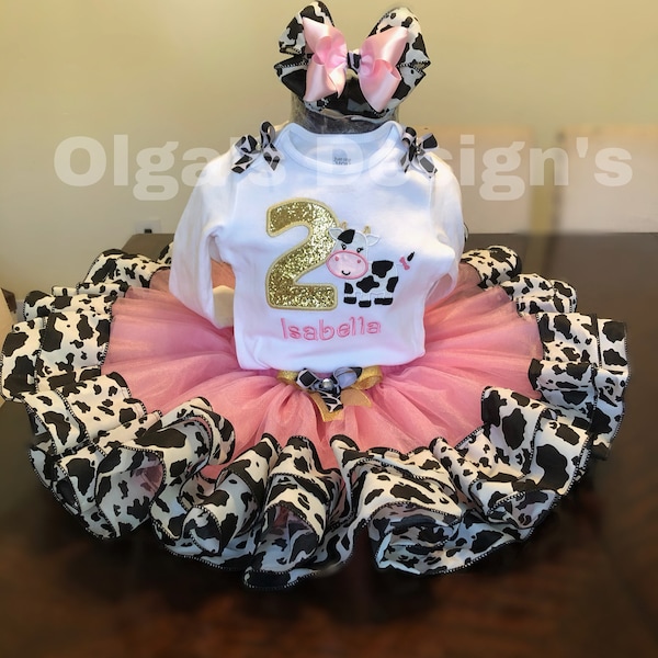 1st  2nd 3rd birthday outfit cow print tutu cow birthday outfit set