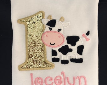 1st 2nd 3rd birthday cow Shirt cow appliqué shirt first birthday