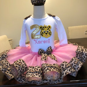 1st 2nd 3rd Cheetah birthday outfit girl pink tutu