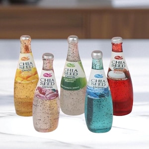 5- Mini Chia Seed Bottle Cabochons 29mm Colorful Transparent Resin Dollhouse Drinks Tiny Beverage Embellishments Kawaii Crafting Supplies