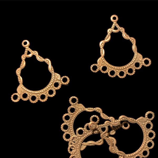 Antique Copper Filigree Teardrop With Vine Detail Earring Focal Charms 7-Loop Lightweight Metal Chandelier Earring Components 30pcs