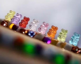 20 Tiny Gummy Bear Candy Beads 7mm Mini Transparent Side Drilled Acrylic Candy Embellishments 3D Beading Craft Charms For Making Jewelry