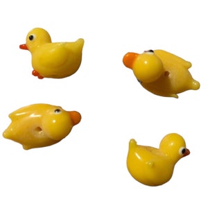 4pc- Opaque Yellow & Orange Lampworked Glass Duck Beads Adorable Duckie Animal Embellishments Vertically Drilled Beads For Jewelry Crafts