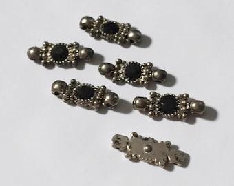 20pc Antique Silver Pewter Faceted Black Cubic Zirconia 2- Loop Hole Inlaid Beads CZ Rhinestone Jewelry Connecters Flatback Craft Components