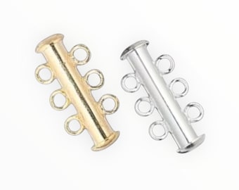 3- Gold Or Silver Plated 3 Strand Tube Clasps 21x6mm Self Latching Brass Slide Lock Tension Clasp Multi-Stand Jewelry Connector Findings