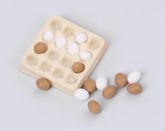 Miniature Egg Flat Set Resin Chicken Eggs Dollhouse Food Mini Grocery Mini Farm Eggs Fairy Garden Tiny White & Brown Egg Tray Craft Supplies