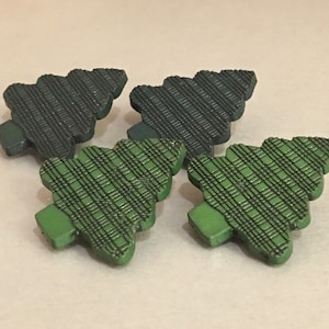 11/12pc- 28x26mm Green & Black Checkered Acrylic Christmas Tree Shank Back Buttons Novelty Holiday Sewing Scrapbooking Craft Embellishments