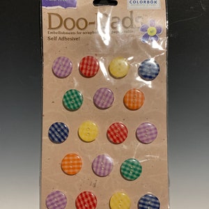 18pc/pk- Assorted Color 3D Doo- Dads Self Adhesive Circle Stickers Round Decorative 2- Hole Checkered Button Embellishments For Paper Crafts
