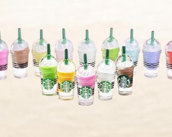 10 Miniature Frappe Cup Cabochons 1.25” Colorful Dollhouse Coffee Drinks Whipped Cream Frappuccino Bottles 3D Resin Beverages For DIY Crafts
