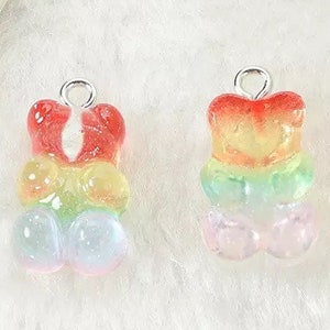 10- 3D Rainbow Gummy Bears Flatback Resin Candy Charms Multicolored Novelty Pendants Translucent Gay Pride Gummies For Jewelry Crafts- 20mm
