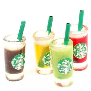 10pc- 2-3/4” Miniature Starbucks Soda Pop Juice Drinks Scrapbooking Cup Cabochons Muti- Colored Soft Drink Beverage Cups With Green Straws