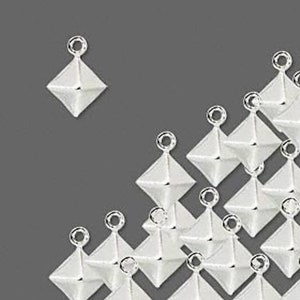 20 Silver Plated Diamond Drop Charms Puffy 3D Stamped Metal Pointed Diamond Studs Tiny Puffed Brass Decals For Handmade Jewelry Crafts 8x8mm
