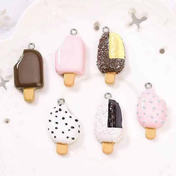 10pc- 1-1/4" Novelty Ice Cream Popsicle Charms Artificial Resin Fake Food Flatback Crafting Embellishments Charm Set For Jewelry & Crafts