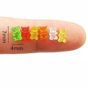 50pc- 7mm MICRO MINIATURE Gummy Bears Flatback Resin Cabochons Tiny Colorful Transparent Bear Candy Embellishments Novelty Fake Gummies 1:12
