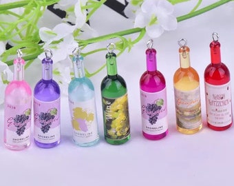 14pc- 40mm 3D Resin Wine Bottle Charms Novelty Miniature Alcoholic Drink Pendants Transparent Bottles Embellishments For Jewelry & Crafts
