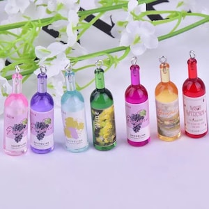 14pc- 40mm 3D Resin Wine Bottle Charms Novelty Miniature Alcoholic Drink Pendants Translucent Bottles Embellishments For Jewelry & Crafts