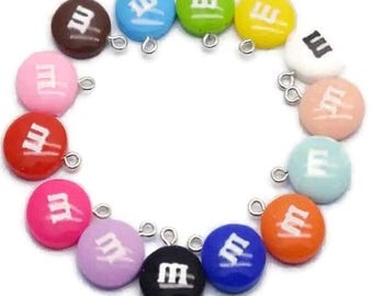 M & M Chocolate Candy Charm fits Pandora Bracelets , M and M Dangle European Charm , Candy Charm , Food Charm , 925 Sterling Silver