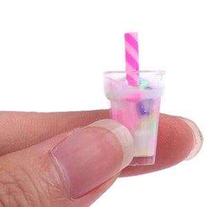 10pc- 18mm Rainbow Confetti Sprinkles Milkshake Charms Resin Cup Drinks With Straws Miniature Cabochon Cups For Dollhouse & General Store