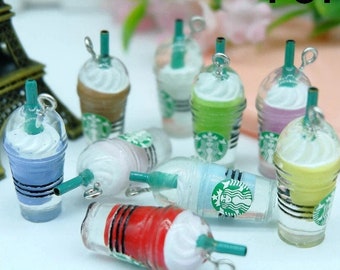 10pc- 3D Whipped Cream Frappuccino Coffee Cup Charms Mini Multi- Colored Resin Frappe Beverage Drinks Jewelry & Craft Bottle Pendants 1-1/4”