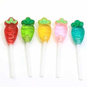 4pc- 48mm Miniature Resin Carrot Lollipop Cabochons Tiny Candy Lollipop Mini Novelty Transparent Sucker Sticks Fake Candy For Crafts