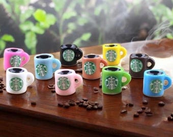 6 Miniature Coffee Mugs Set 12mm Dollhouse 1:12 Drinks Colorful Coffee Cup Embellishments Tiny Resin Food Cabochons Jewelry + Craft Supplies
