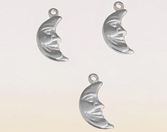 Silver Plated Brass Crescent Moon Face Drop Charms Stamped Metal Half Moon Celestial Jewelry Charm Findings For DIY Crafting 10x6mm